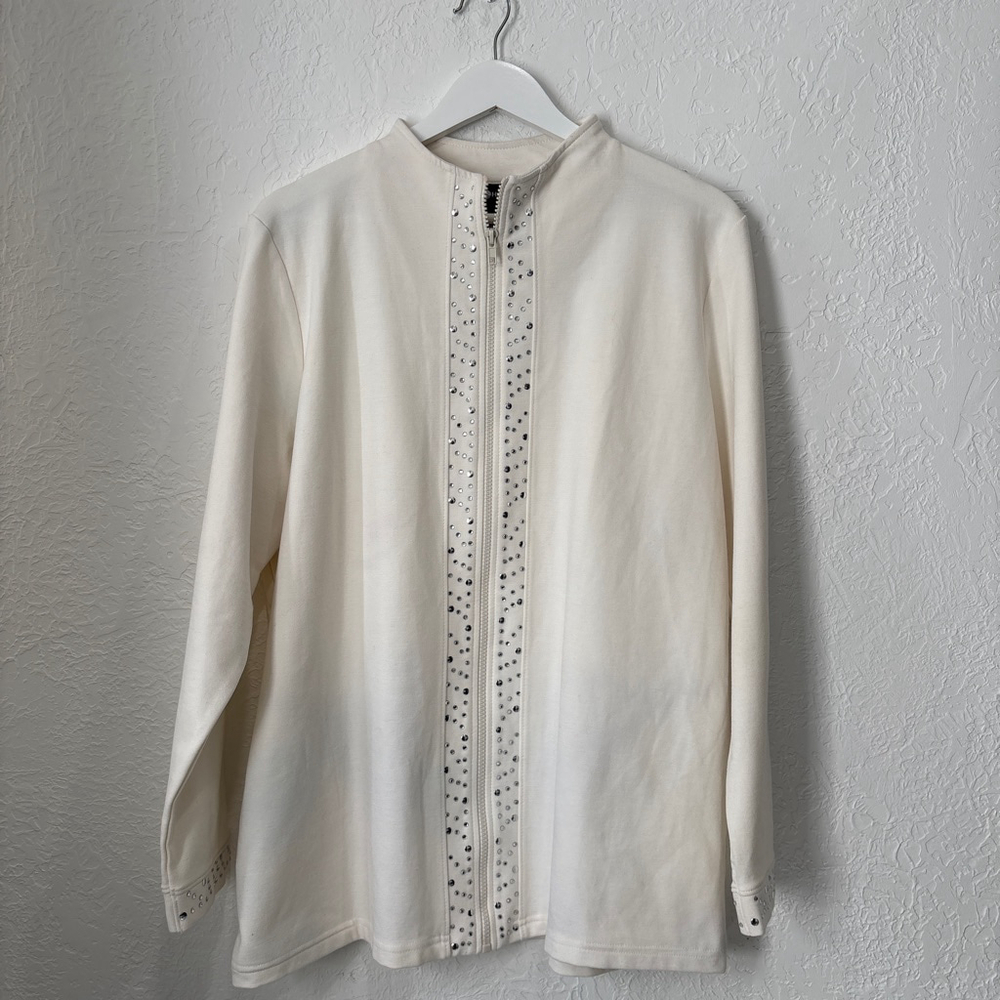 Women's Sag Harbor Cream Embellished Full Zip Jacket L(445T)